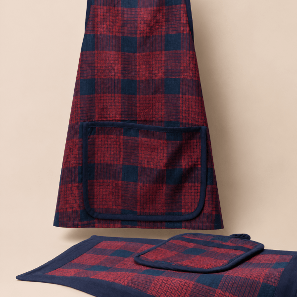 Gift Box - Apron, Pot Holder, Pot Matt, Place Matt & Gloves (Red & Blue)