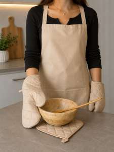 Gift Box - Apron, Pot Matt & Gloves (Beige)