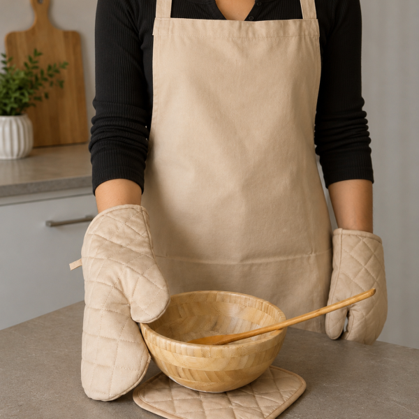 Gift Box - Apron, Pot Matt & Gloves (Beige)