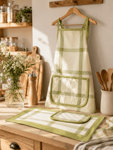 Gift Box - Apron, Pot Holder, Pot Matt & Place Matt (Mint Green)