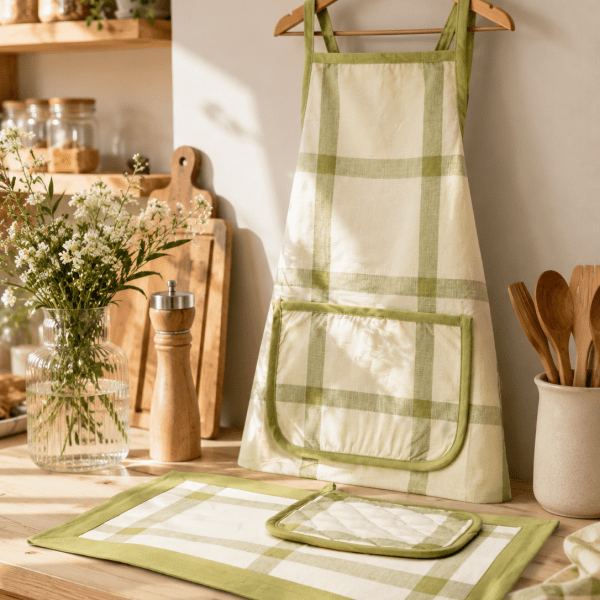 Gift Box - Apron, Pot Holder, Pot Matt & Place Matt (Mint Green)