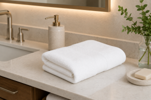 Diamond Border Bath Towel – White