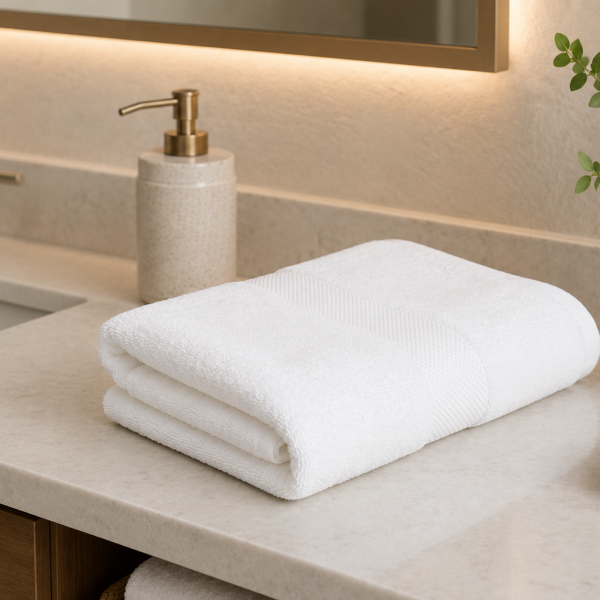 Diamond Border Bath Towel - White