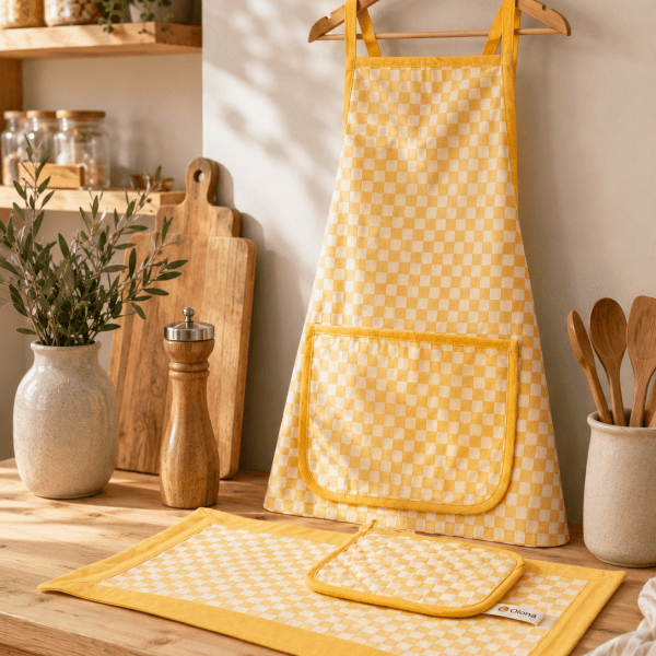 Gift Box - Apron, Pot Matt, Place Matt & Gloves (Yellow)
