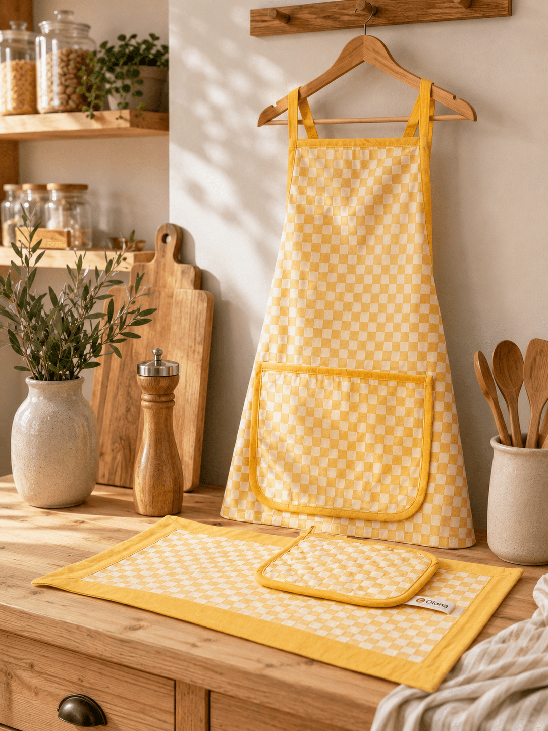 Gift Box - Apron, Pot Matt, Place Matt & Gloves (Yellow)